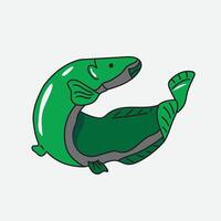 Green Cartoon arapaima fish with white Background vector