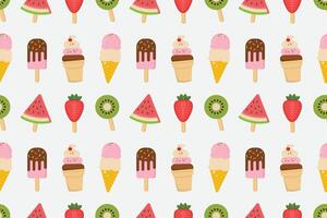 Ice cream sticks and cones with fruits summer design seamless repeat pattern vector