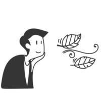 a man is thinking about a leaf blowing in the wind vector