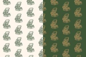 folding gas stove portable camping doodle seamless pattern on background. oven fireplace outdoor engraving pattern background. retro furnace firebox background for adventure decor and merchandise vector