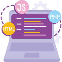 coding and programming software on laptop computer png