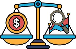 A scale with a dollar sign on one side and a magnifying glass on the other vector