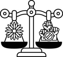 A black and white drawing of a scale with a flower on one side vector