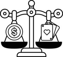 A scale with a dollar sign on one side and a deck of cards on the other vector