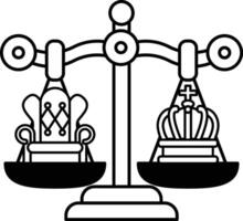 A black and white drawing of a scale with two crowns on either side vector