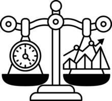 A black and white drawing of a scale with a clock on one side vector