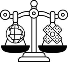 A scale with a globe on one side and a bandage on the other vector