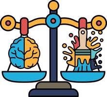 A scale with a brain on one side and a paintbrush on the other vector