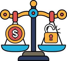 scale with a dollar on one side and a lock on the other vector