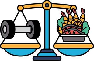 A scale with a weight on one side and a plate of food on the other vector