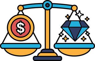 A scale with a dollar sign on one side and a diamond on the other vector