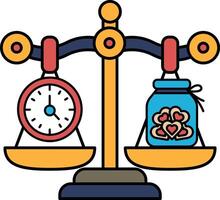 A scale with a clock on one side and a jar of cookies on the other vector