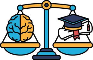 A scale with a brain and a book on it vector