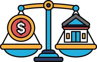 A scale with a dollar sign on one side and a house on the other vector
