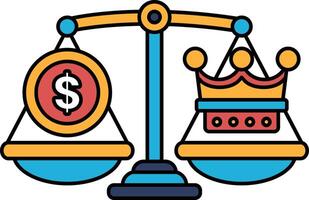 A scale with a dollar sign on one side and a crown on the other vector