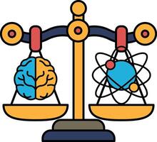 A scale with a brain on one side and a planet on the other vector