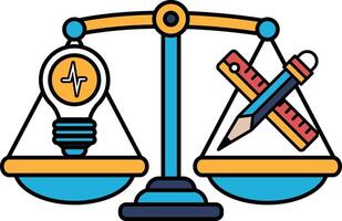 A scale with a pencil and a light bulb on it vector