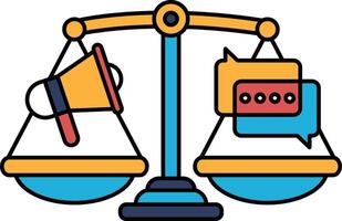 A scale with a microphone on one side and a speech bubble on the other vector