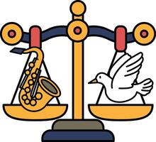 A scale with a bird on one side and a saxophone on the other vector