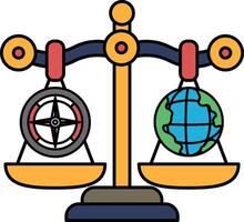 A scale with a compass on one side and a globe on the other vector