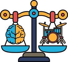A scale with a brain on one side and a drum on the other vector