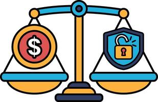 scale with a dollar sign on one side and a lock vector