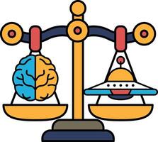 A scale with a brain on one side and an alien on the other vector