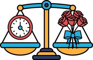 A scale with a clock and roses on it vector