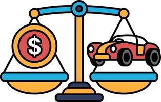 A scale with a car on one side and a dollar on the other vector