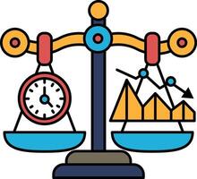 scale with a clock on one side and a graph on the other vector