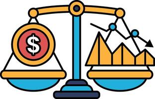 A scale with a dollar sign on one side and a graph on the other vector