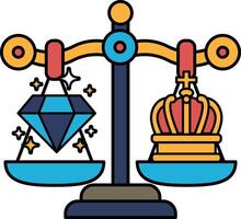 A scale with a diamond on one side and a crown on the other vector
