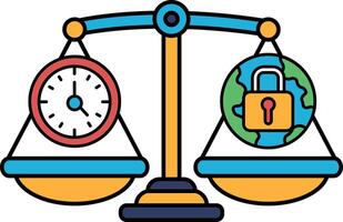 A scale with a clock on one side and a lock on the other vector