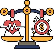 A scale with a heart on one side and a dollar sign on the other vector