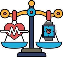A scale with a heart on one side and a watch on the other vector