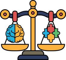 A scale with a brain on one side and a puzzle on the other vector