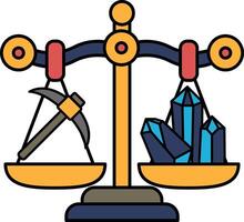 A scale with a hammer on one side and a pile of crystals on the other vector