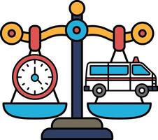A scale with a clock and a van on it vector