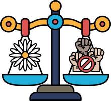 A scale with a flower on one side and two hands on the other side vector