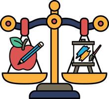 A scale with an apple on one side and a pencil on the other vector