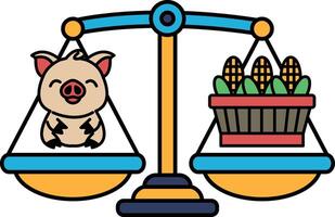 A pig is on one side of a scale and corn is on the other vector