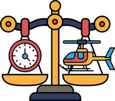 A scale with a clock and a helicopter on it vector