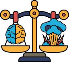 A scale with two brains on one side and a cloud on the other vector