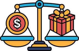 A scale with a dollar sign on one side and a red box on the other vector