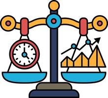 A scale with a clock on one side and a graph on the other vector