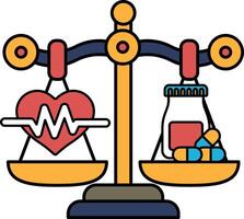 A scale with a heart on one side and pills on the other vector