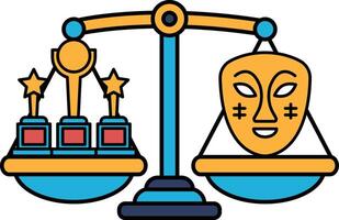 A scale with a mask on one side and three stars on the other vector