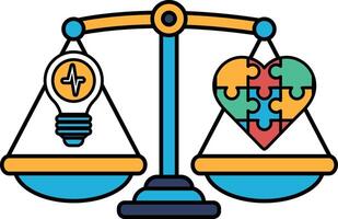 scale with a light bulb on one side and a puzzle piece on the other vector