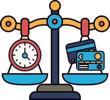 A scale with a clock and credit card on one side and a credit card on the other vector