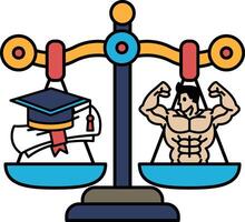 A scale with a man on one side and a man with a degree on the other vector